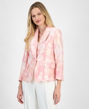 Kasper Jacquard Shawl-Collar Scallop-Hem Jacket Women's 6P Tutu Pink Multicolor