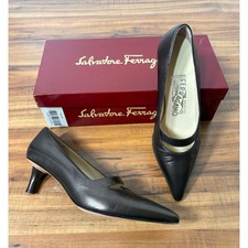 1990s Vintage Bronze Kitten Heels by Salvatore Ferragamo
