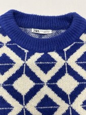 Zara Blue & White Geometric Diamond Pattern K...
