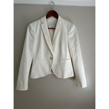 Banana Republic Ruffle Blazer Women 4P White Cotton Stretch Professional Chic