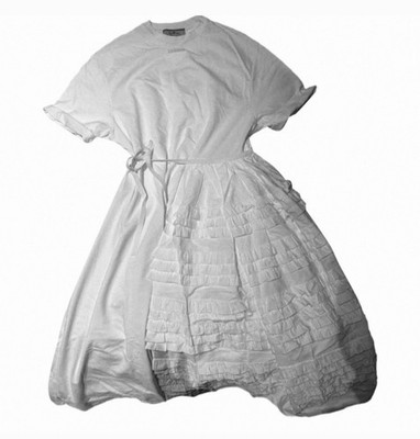 $2400 Prada white dress with half frill pinafore detail. Size IT 42/ M-XL