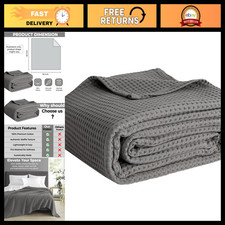 Lightweight Waffle Weave Cotton Blanket for Bed - Soft Summer Throw 50"x60" Dark