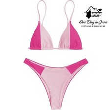 Zaful Triangle Ribbed Color Block Bikini Swimsuit Size M