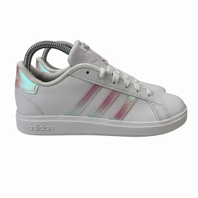 Adidas Grand Court 2.0 White Iridescent Shoes GY2326 Youth Girl's Sizes 11 - 7 Y