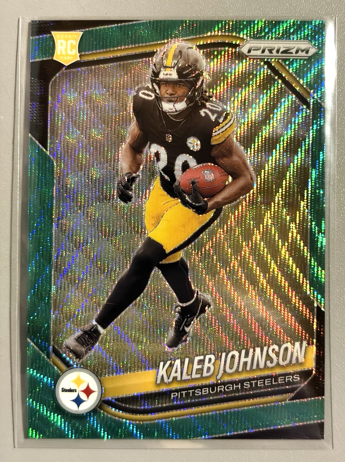 KALEB JOHNSON 2025 PANINI PRIZM #375 ROOKIE GREEN WAVE RC STEELERS