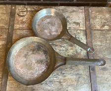 Vintage 8 Inch Cold Handle Cowboy Pan ACME & Smaller Unbranded Skillet Heavy Use