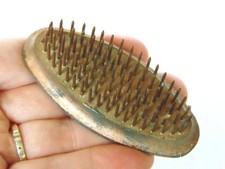 Small Primitive Vintage Oval Cast Zinc Green FLOWER FROG, Sharp Metal Spikes 2