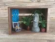 Tiki Crate Art Moai Tropical Scene Treasure Chest Jade Tile Moai Tiki Bar Decor