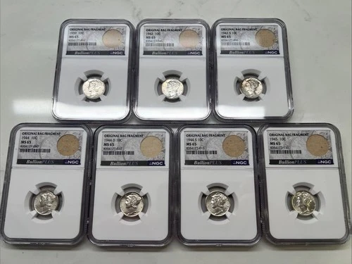 Mercury Dime NGC MS65 Lot Original Bag Fragment