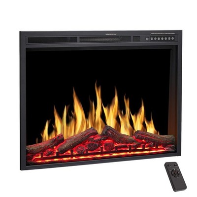34'' Electric Fireplace Insert Adjustable Flame Colors, Log Colors, Flame Speed