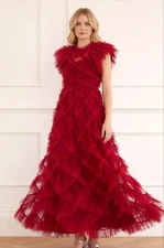 Needle and Thread Dress Gown Womens 8 US Red Genevieve Ruffle NWT $785