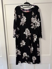 VGC Size 18/20 Joules Black White Rose Print Joules Dress Long Sleeves