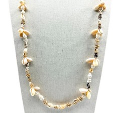 Vintage Boho Mixed Sea Shell Cowrie Cluster Long Strand Station Necklace Retro