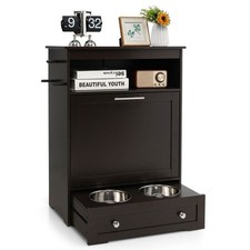 Topbuy Pet Feeding Station Furniture w/ Double Pull Out Dog Bowl Food Cabinet