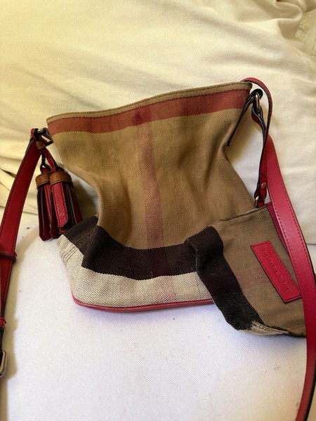 Burberry Mini Ashby Check Plaid Bag Red Tassel Matching Zip Pouch