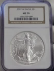 2007 W (Burnished)  US Silver Eagle $1 NGC MS70