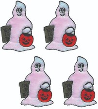 4 Cute Ghost Halloween Patches Trick or Treat Iron On Sew On Embroidered 2"