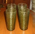 VINTAGE 60s 70s ANCHOR HOCKING GLASS GREEN SORENO 6-1/4" TALL TUMBLERS Set of 4