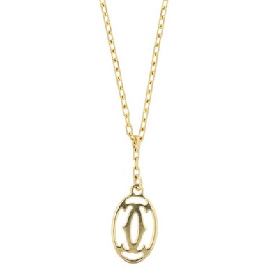 Cartier Double C Logo Oval Pendant on 19.25'' Necklace 18k Yellow Gold 2.89 Grams