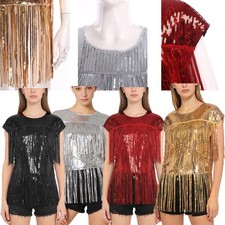 Womens Top T-shirt Blouse Club Shirt Tiered Tassel Glittery Daily Life Stage