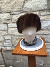 Real Fur Headband Mink Brown Diagonal Cut Head Wrap Halo Head Scarf 23.5 J5