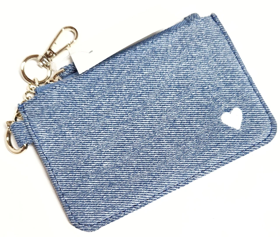 J.Crew Factory Chambray Heart Card Wallet Bag Charm Seaside Blue Multi CG527 NWT - Image 2 of 4