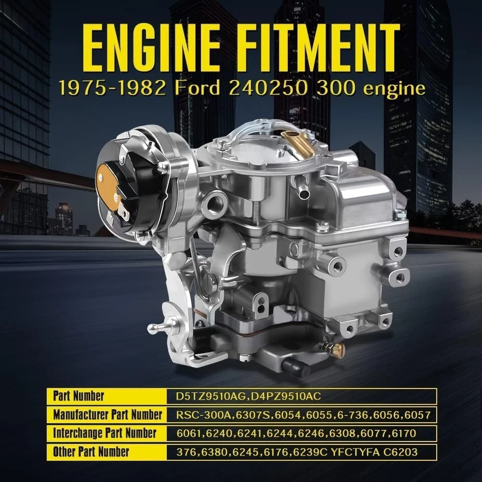 Carburador de barril Carter1 adecuado para motores Ford 1965-1985: 4,9 L (300 Cu), 4,1 L...  Foto 3 de 4