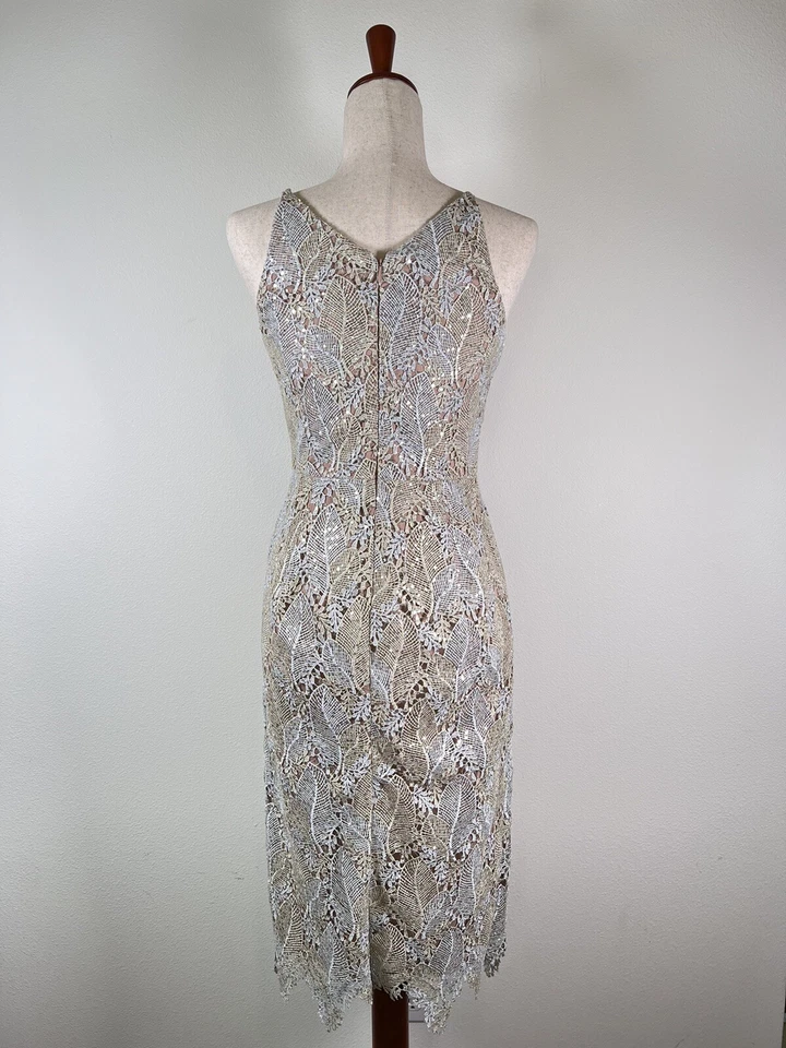 Mini vestido Dress the Population S lantejoulas bordado folha alça de espaguete mini - Imagem 3 de 4