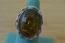 27.80ct Honey Orangish Gold Baltic Amber Open Ring 925 Sterling Silver Size 7
