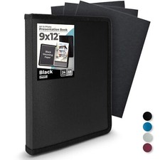 9x12 Art Portfolio Folder 24 Pockets Black Mounting Paper 48 Pages Display