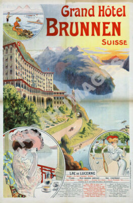 Grand Hotel Brunnen vintage swiss hotel travel poster repro 12x18