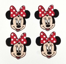 4pc Minnie Mouse fabric iron on applique Disney Patch crafts cute red bow face
