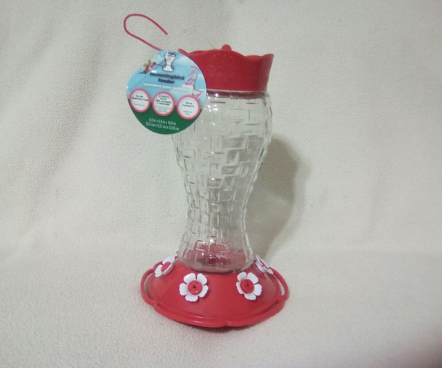 Blue Bunting 28 Oz 6 Port Glass Plastic Hummingbird Feeder For