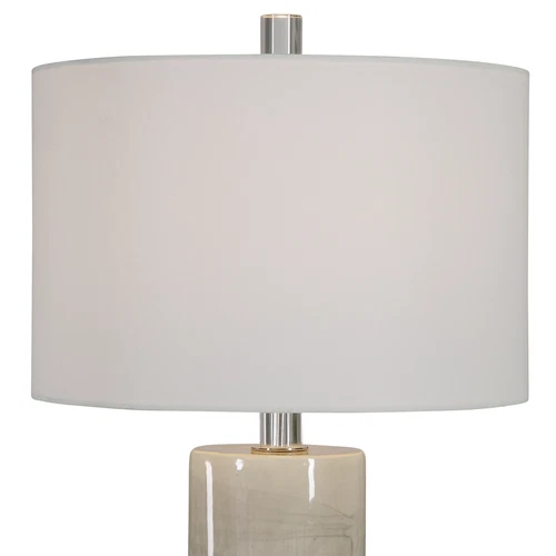 Elegant Contemporary Beige Gray Drip Table Lamp Cylinder White - Picture 6 of 7