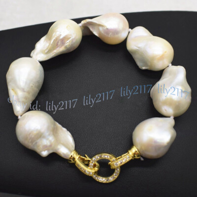 Huge 15-25mm Genuine Natural South Sea White Baroque Pearl Beads Bracelet 8 inch