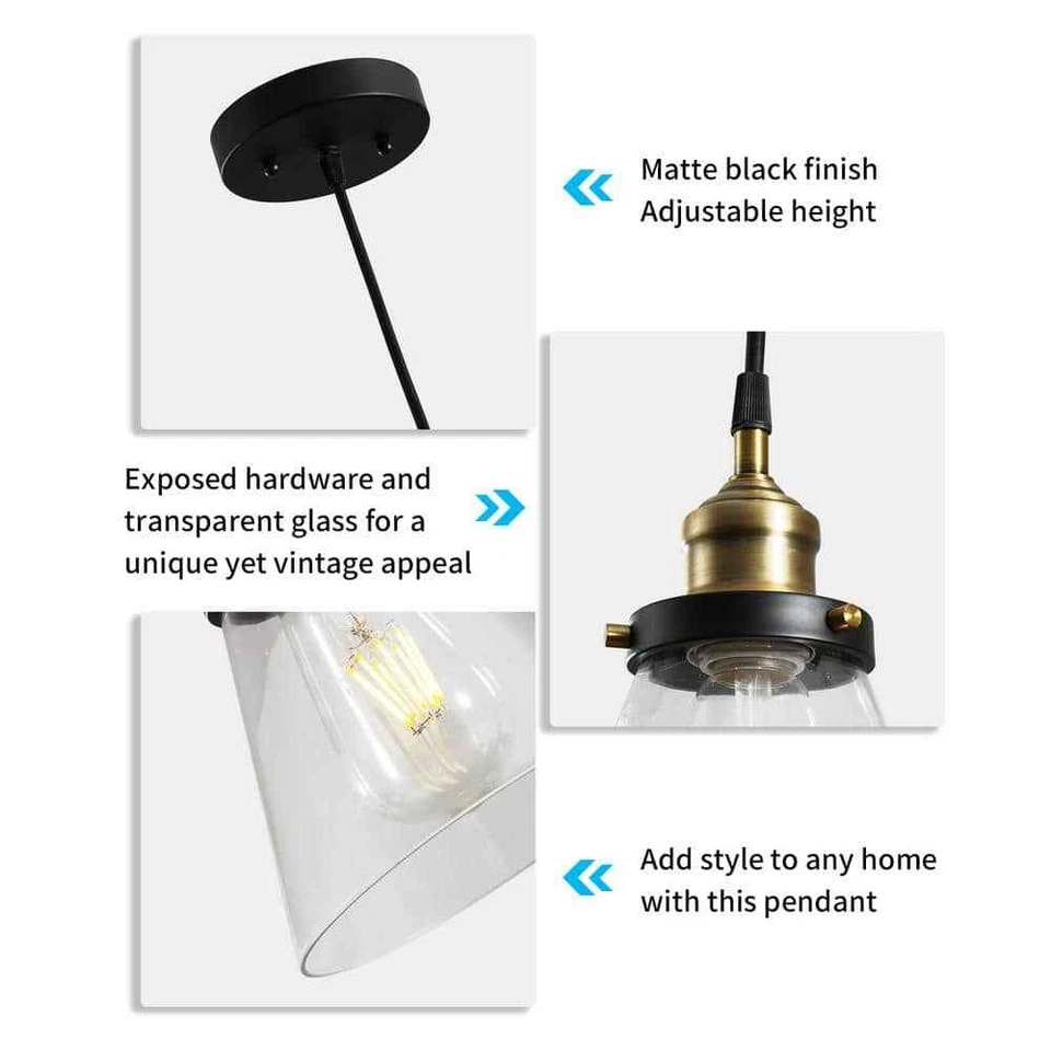 Cedar Hill 1-Light Black Pendant Light with Glass Shade Chandeliers Incandescent - Image 2 of 4