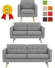 HELLGRAU B&uuml;ro SET 1+2+3 Sitzer Sofagarnitur Skandi Design Sessel 3-1-1 Holzf&uuml;&szlig;e