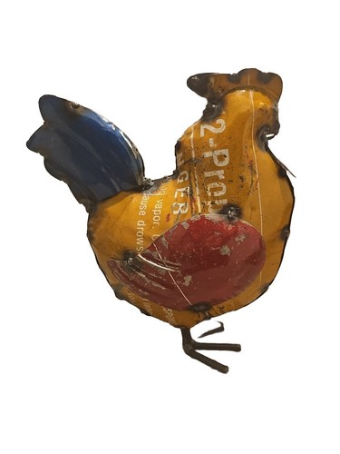 Rustic Repurposed Colorful Scrap Metal Welded Hen Rooster Chicken Statue 8"by10" - Picture 3 of 8