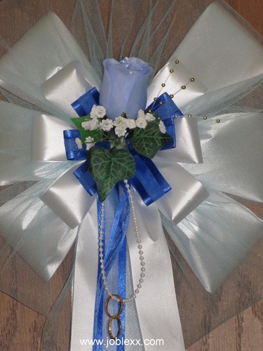 6 Royal Blue Satin Edge Ribbons Pew Bows for Weddings - Picture 5 of 5