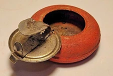 Vintage Personal Portable Ashtray Lidded Metal Red Cigarettes Cigar Ash Tobacco