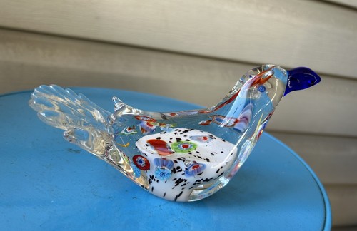 Millefiori Speckled Parrot Toucan Bird Art Glass Paperweight Sculpture 6"
