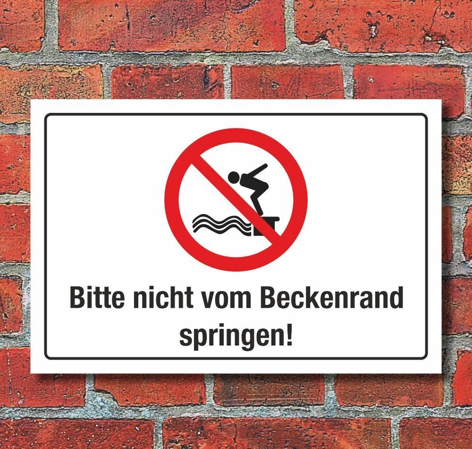 WERBEPUNKT. Schild Beckenrand springen verboten Quer Schwimmbad Freibad 3 mm Alu-Verbund