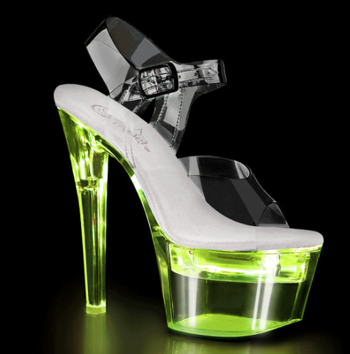7" Clear Black Sole Platform Stripper Heels LED Lights Up USB Rainbow Shoes