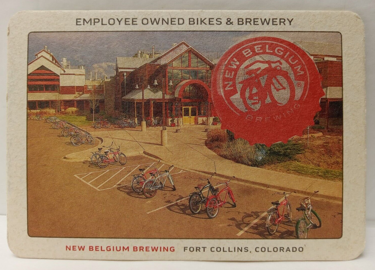 NEW BELGIUM Brewery Employee Bicycles Postcard Beer Bar Coaster Fort Collins
