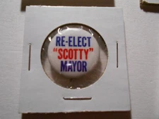 1" Scotty Mayor unknown location cello pinback button