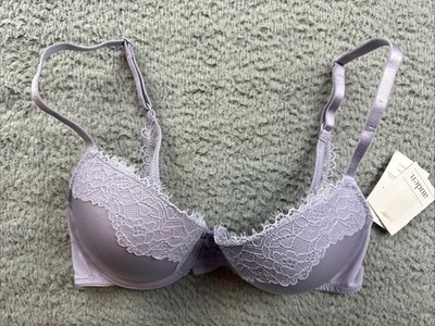 Auden Womens 32B Purple Smooth Lace Push Up Demi T-Shirt Bra