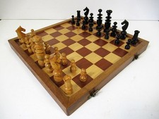 ANTIQUE CHESS SET FRENCH REGENCE' PATTERN K 72mm + VINTAGE  FOLDING CHESS  BOARD