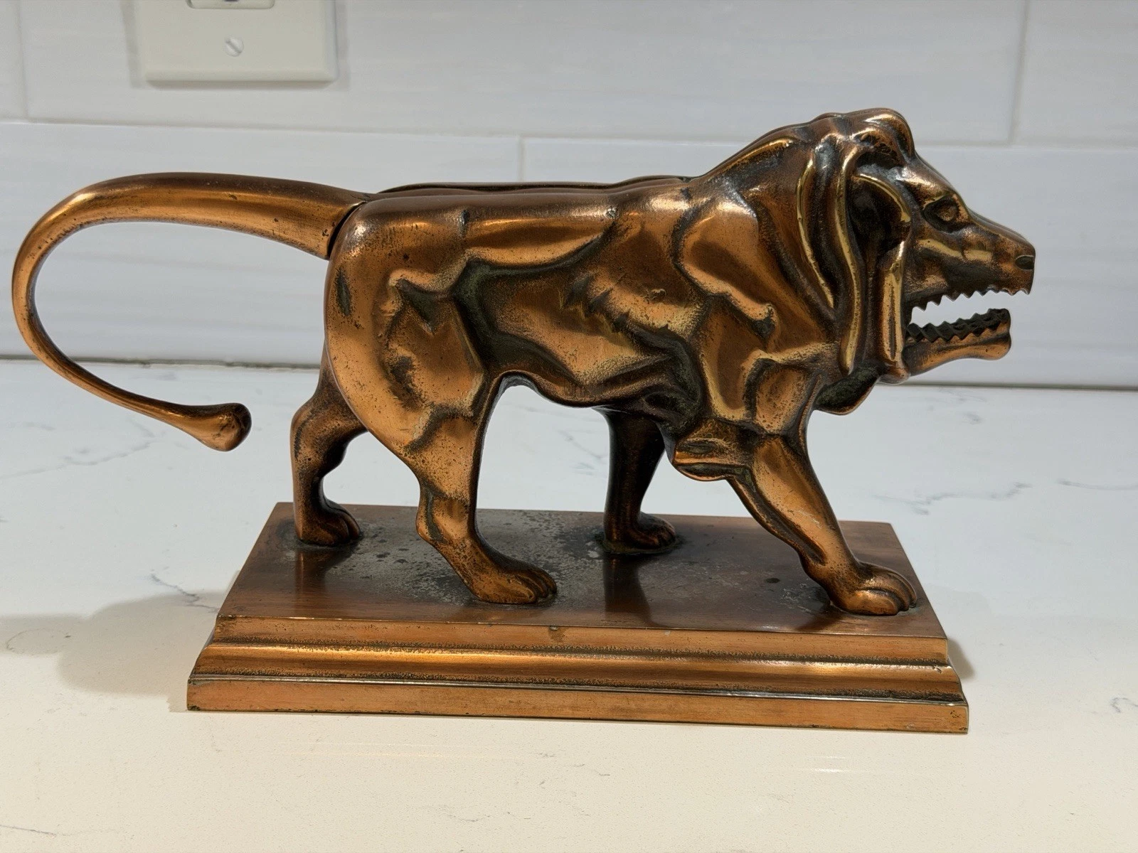 Antique Original Bronze Copper Coated Lion Nutcracker 9.5” Long