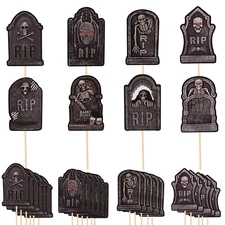 SULOLI 40 Pcs Halloween Cupcake Toppers, Tombstone Graveyard Cake Toppers Sca...