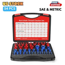 54pcs Nut Bolt Gauges Thread Checker Metric & SAE for Size Check on Narrow Area